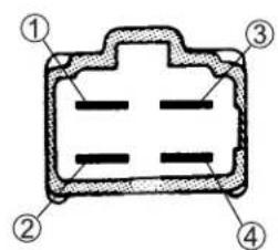 Diagram of a mechanical component with numbered parts labeled ①, ②, ③, and ④.