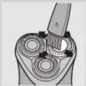Diagram of a brush applying material to a three-cavity mechanical component (no text or symbols)