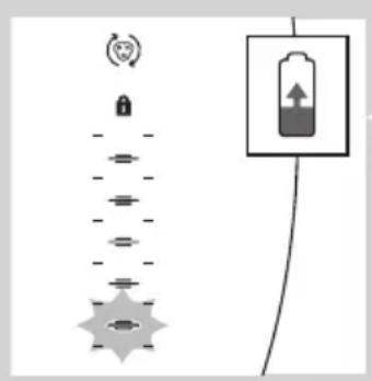Diagram showing battery charging mechanism with lock, power source, and battery symbol