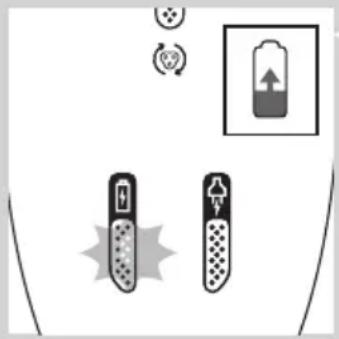 Diagram showing battery charging process with icons for battery, power source, and charging symbol