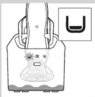 Diagram of a device with a U-shaped symbol and a warning label, likely indicating a hazard or hazard.
