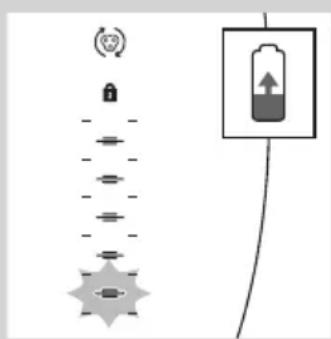 Diagram showing battery charging mechanism with lock, battery symbol, and charging symbol