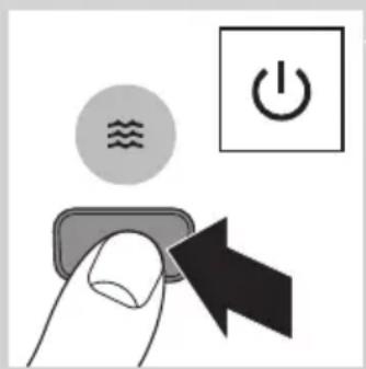 Diagram showing a finger pressing a button with icons for power, battery, and switch symbols