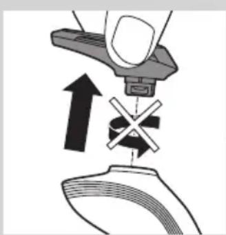 Diagram showing a hand holding a device with an upward arrow and a cross symbol, next to a curved object (no text or labels)
