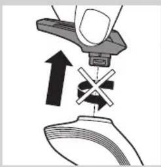 Diagram showing a hand using a tool to press a device with an X symbol, no text or labels present