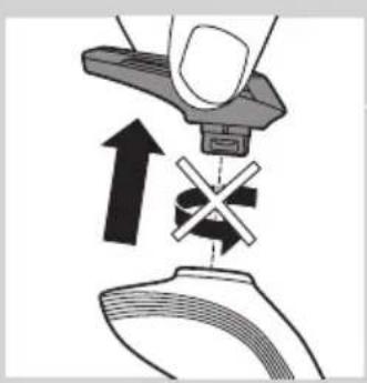 Diagram showing a hand operating a tool to press a device with an X symbol (no text or labels present)