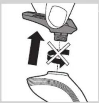Diagram showing a hand using a tool to press or install a component, with an upward arrow and cross symbol indicating process (no text or labels present)