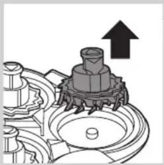 Mechanical gear assembly diagram showing a shaft and housing with an upward arrow (no text or symbols)