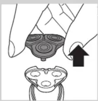 Illustration of a hand holding a circular object with concentric rings, and a separate view of a device with three circular features (no text or symbols)