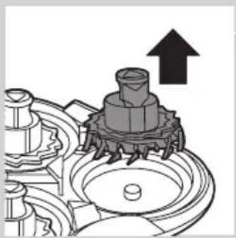 Mechanical gear assembly diagram showing a rotating shaft and housing with an upward arrow (no text or symbols)