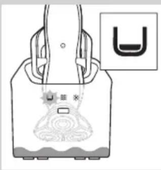 Illustration of a handbag with decorative patterns and a small inset showing a U-shaped symbol (no text or labels)