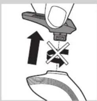 Diagram showing a hand holding a device with an upward arrow and a cross symbol, next to a curved object (no text or labels)
