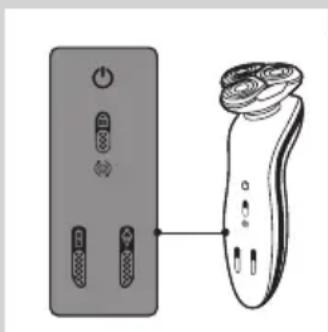 Diagram showing a device with two buttons connected to a handheld device (no text or symbols present)