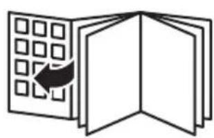 Simple line drawing of an open book with a grid on the left and a closed page on the right (no text or symbols)