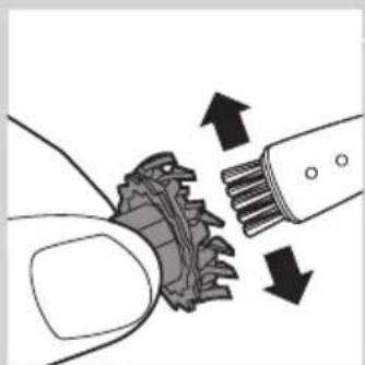 Diagram showing a hand holding a mechanical component with arrows indicating direction (no text or symbols)