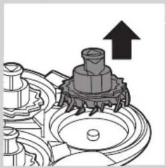 Mechanical gear assembly diagram showing a central shaft and surrounding gears with an upward arrow (no text or symbols)
