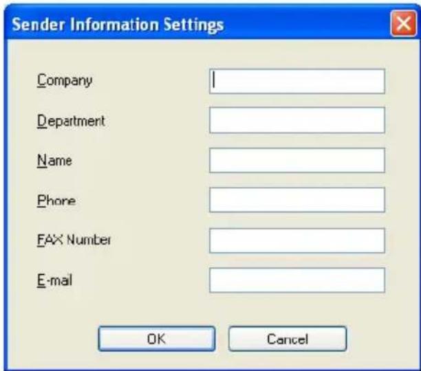 Sender Information Settings Company Department Name Phone FAX Number E-mail OK Cancel