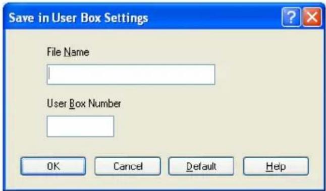 Save in User Box Settings File Name User Box Number OK Cancel Default Help