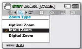 STEY 0:00:00 [375Min] Zoom Type Optical Zoom Intell-Zoom Digital Zoom MENU Exit