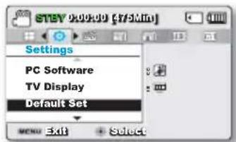 STEBY 0.0000 [75Min] Settings PC Software TV Display Default Set MENU Exit Select