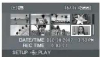 16/16 DATE/TIME DEC 30 2007 3:52 PM REC TIME 0 03:01 SETUP PLAY