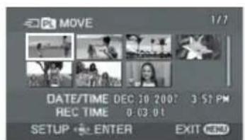 MOVE 1/2 DATE/TIME DEC 30 2007 3:57 PM REC TIME 0:03:01 SETUP ENTER EXIT