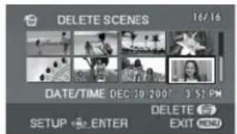 DELETE SCENES 16/16 DATE/TIME DEC 30 2007 3:57 PM SETUP ENTER DELETE F EXIT HND