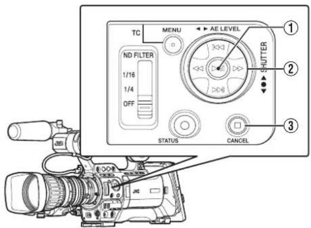 TC ND FILTER 1/16 1/4 OFF MENU AE LEVEL STATUS CANCEL ① ② SHUTTER ③