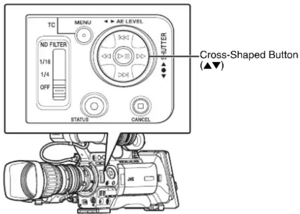 TC ND FILTER 1/16 1/4 OFF STATUS MENU AE LEVEL HUTTER CANCE Cross-Shaped Button (▲▼)