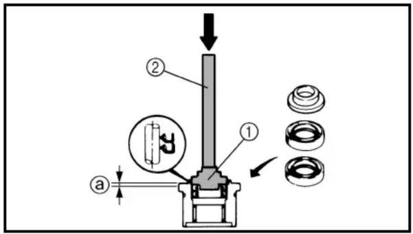 Technical diagram of a mechanical assembly with labeled parts and directional arrows indicating motion or assembly.