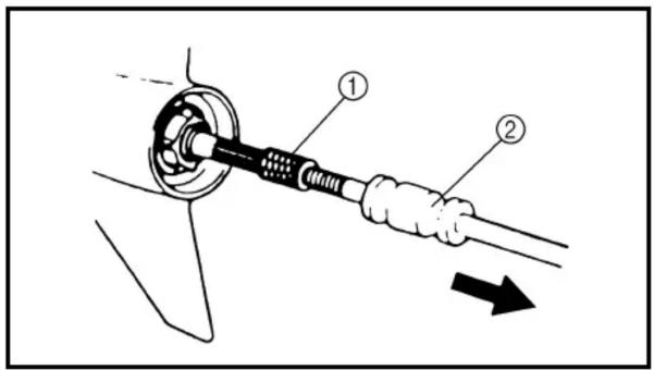 Diagram showing a mechanical assembly with labeled parts and directional arrow