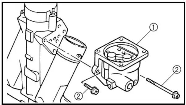 Technical diagram of a mechanical assembly with numbered components, likely for assembly or maintenance instructions.
