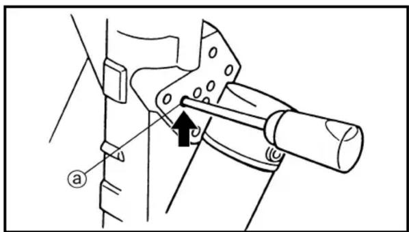 Technical diagram showing mechanical assembly with labeled component 'a' and directional arrow indicating movement or force