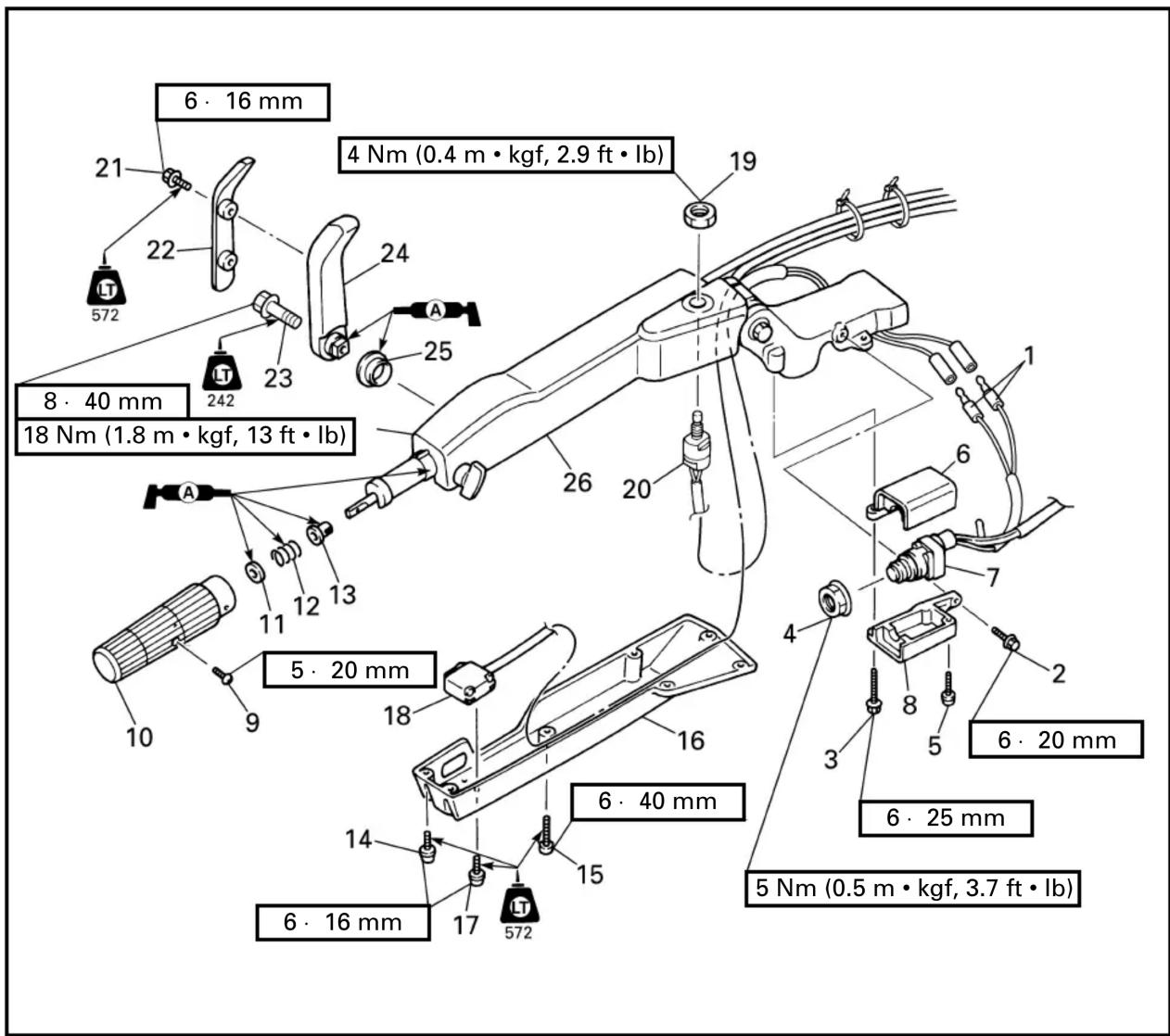 6 · 16 mm 21 22 572 8 · 40 mm 18 Nm (1.8 m · kgf, 13 ft · lb) 4 Nm (0.4 m · kgf, 2.9 ft · lb) 24 23 25 A 26 20 19 1 6 7 5 · 20 mm 10 9 11 12 13 18 16 4 3 2 6 · 20 mm 5 Nm (0.5 m · kgf, 3.7 ft · lb) 6 · 40 mm 6 · 25 mm 14 17 572 6 · 16 mm