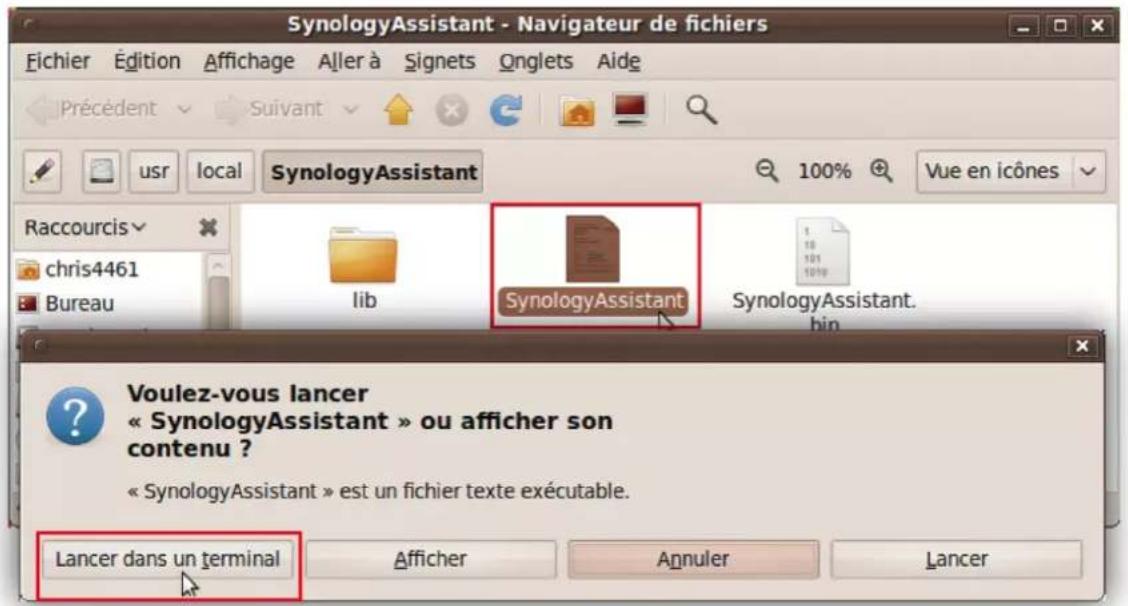 SynologyAssistant - Navigateur de fichiers Fichier Édition Affichage Aller à Signets Onglets Aide Précédent Suivant usr local SynologyAssistant 100% Vue en icônes Raccourcis chris4461 Bureau lib SynologyAssistant SynologyAssistant. Voulez-vous lancer « SynologyAssistant » ou afficher son contenu ? « SynologyAssistant » est un fichier texte exécutable. Lancer dans un terminal Afficher Annuler Lancer