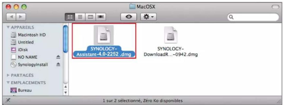 MacOSX APPAREILS Macintosh HD Untitled iDisk NO NAME SynologyInstall PARTAGÉS EMPLACEMENTS Bureau SYNOLOGY- Assistant-4.0-2252 .dmg SYNOLOGY- DownloadR...-0942.dmg 1 sur 2 sélectionné, Zéro Ko disponibles