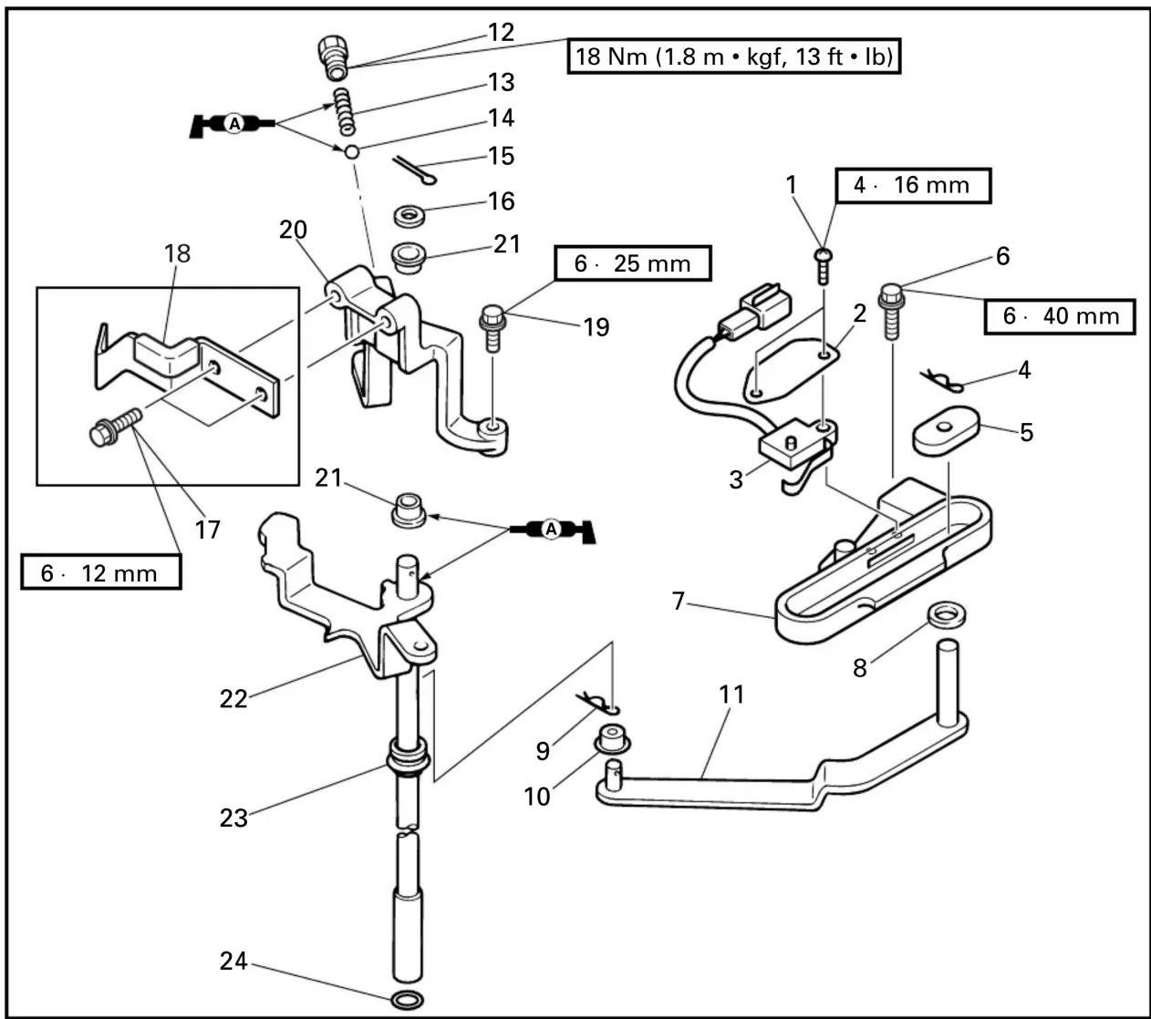 18 Nm (1.8 m • kgf, 13 ft • lb) 12 13 14 15 16 20 21 21 19 6 · 25 mm 1 4 · 16 mm 6 6 · 40 mm 17 21 6 · 12 mm 7 8 9 10 22 23 24