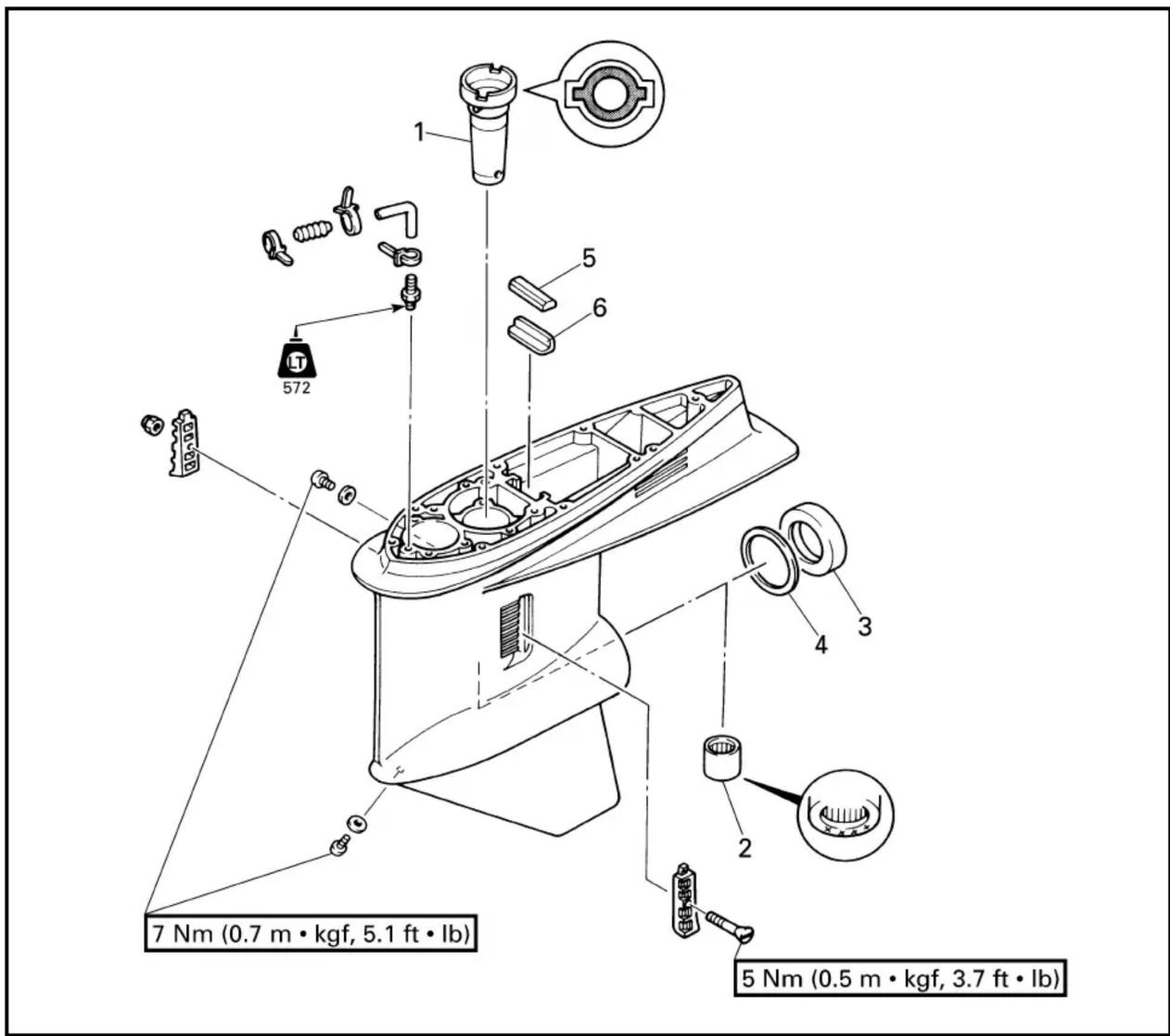 1 572 5 6 4 3 2 7 Nm (0.7 m • kgf, 5.1 ft • lb) 5 Nm (0.5 m • kgf, 3.7 ft • lb)