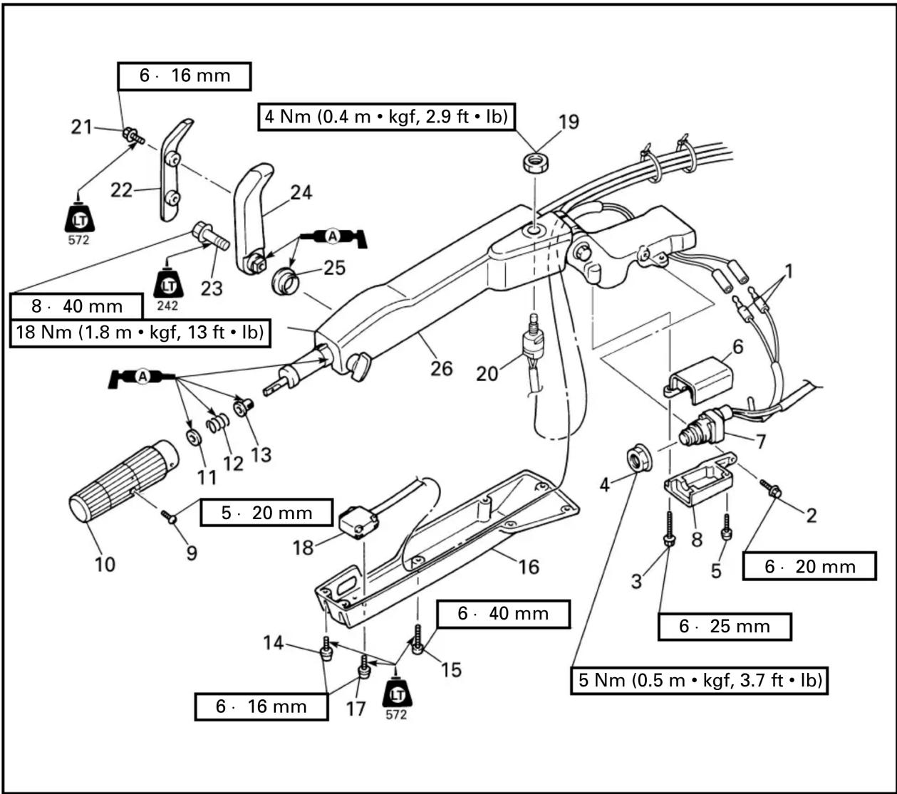 6 · 16 mm 21 22 572 8 · 40 mm 18 Nm (1.8 m · kgf, 13 ft · lb) 4 Nm (0.4 m · kgf, 2.9 ft · lb) 24 23 25 26 20 19 1 1 6 7 5 · 20 mm 10 9 11 12 13 18 16 4 3 2 6 · 20 mm 5 Nm (0.5 m · kgf, 3.7 ft · lb) 6 · 40 mm 6 · 25 mm 14 17 572 6 · 16 mm