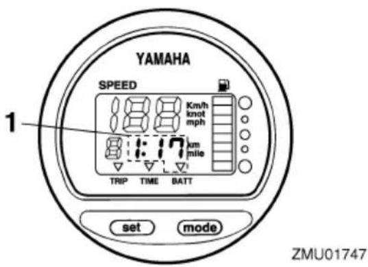 YAMAHA SPEED 1 888 Km/h knot mph km mile TRIP TIME BATT set mode ZMU01747