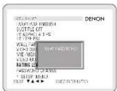 AMOUNT ENGLISH SUBTITLE OFF UP PASHION & A N UP PLET PAI WALL PART WORKOUT MID-HEIGHT VERY RED RATING LEG PASSWORD OF RANGE F. SETUP MENU SELECT ▼▲▲▼ SELECT SWITCH BUTTON DENON