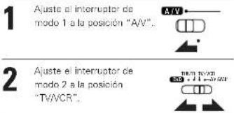 1 Ajuste el interruptor de mode 1 a la posición "A/V". 2 Ajuste el interruptor de mode 2 a la posición "TVWCR".
