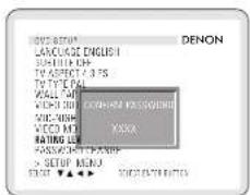 ON/O-SET LANGUAGE ENGLISH SYNC/THY OH TV APECT 4.3 PS TV TYPE PAL WALL PAID WICH BIU WICH BUSH WECO MEI RATING LEA PANSSACH Y/Y PANIP X-SETUP MENU OK DENON COMMON ACCESSIBLE OKXX