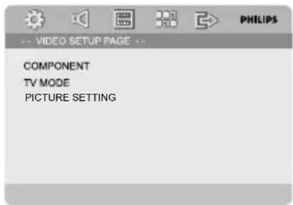 -- VIDEO SETUP PAGE -- COMPONENT TV MODE PICTURE SETTING
