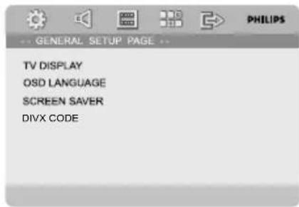 PHILIPS MCD710 - GENERAL SETUP PAGE (Page Réglages généraux) - 1