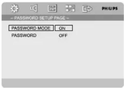 - PASSWORD SETUP PAGE - PASSWORD MODE ON PASSWORD OFF