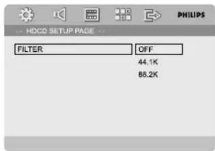 HDCD SETUP PAGE FILTER OFF 44.1K 66.2K