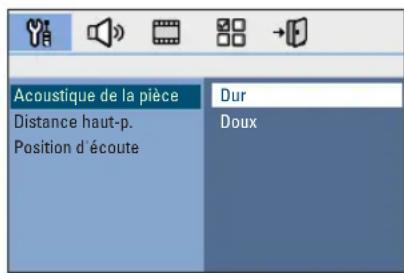 Acoustique de la pièce Distance haut-p. Position d'écoute Dur Doux