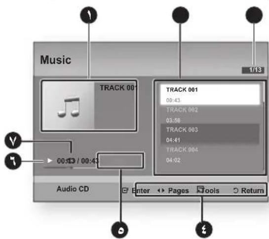 Music 1/13 TRACK 001 00:43 TRACK 002 03:56 TRACK 003 04:41 TRACK 004 04:02 00:43 / 00:43 Audio CD Enter Pages Tools Return