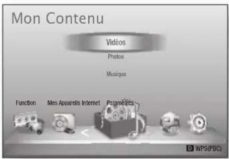 Mon Contenu Vidéos Photos Musiques Function Mes Apparels Internet Paramètres D WPS(PBC)